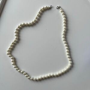 VTG 25in Hand Knotted Faux Pearl Necklace Princess Length White Strand